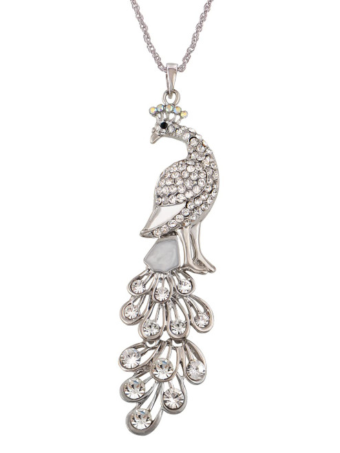 Alilang Silvery Tone Shine Clear Crystal Rhinestones Peacock Bird Pendant Chain Necklace Alilang Silvery Tone Shine Clear Crystal Rhinestones Peacock Bird Pendant Chain Necklace