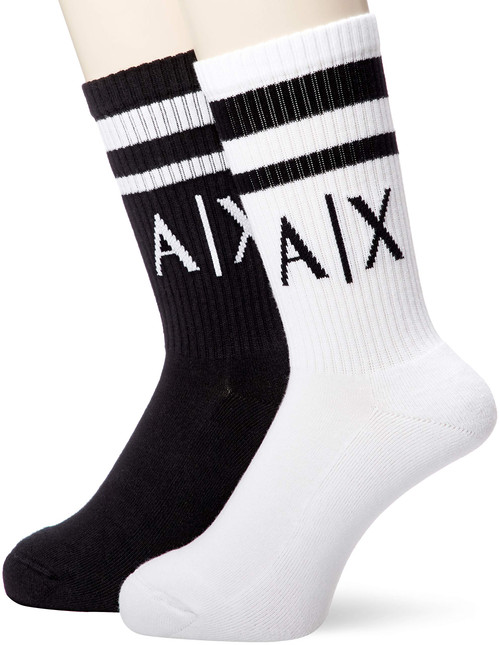 A|X ARMANI EXCHANGE mens Logo Crew Socks Winter Accessory Set, Nero/Bianco/Black/White, Small Medium US