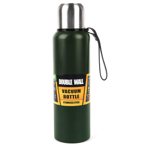 Subron Vacuum Insulated Thermos Water Bottle 17 Oz with Wide Mouth Cup BPA-Free Stainless Steel Water Bottles Flask for Cold & Hot Drink Coffee (500ml,Olive Drab)