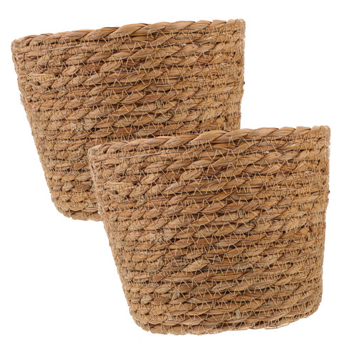 Yardwe 2Pcs Hamper Plant pots Indoor Hand-Woven Flower Basket Outdoor Flower pots for Patio Planter Basket Flower Gathering Basket Woven Hand-Made Basket Grass Woven Basket Manual