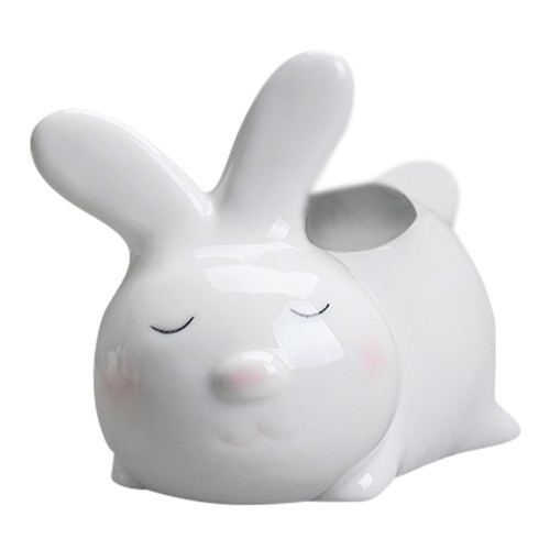 Yardwe Ceramic Rabbit Planter Succulent Plant Pot Easter Bunny Figurines Rabbit Planter Pots Small Planter Pots Bonsai Pots Ceramic Planters Delicate Porcelain Flowerpot Ceramics White