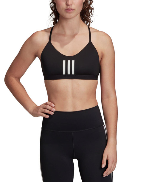 adidas womens All Me 3-Stripes Mesh AEROREADY Designed 4 Training Fitness Gym Training Pilates Yoga Compression Light Support Workout Bra Black/White XX-Small