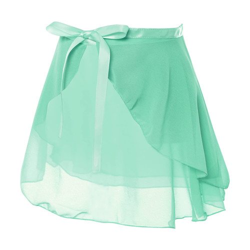 FEESHOW Girls Pull On Ballet Skirt Kids Sheer Wrap Mini Skirt for Dancing Performance Competition Show Green 12-16 Years