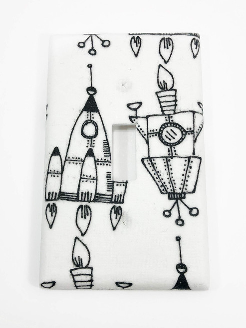 Rocket Ship Fabric Covered Single Light Switch Cover Plate Kid's Bedroom Nursery Decor Baby Shower Gift Home Decor Lighting