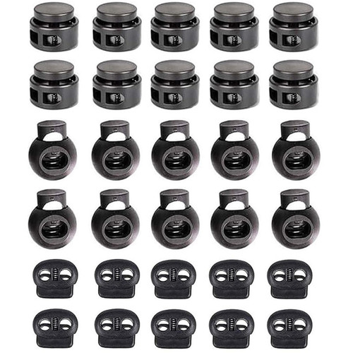 YiZYiF Plastic Spring Cord Locks Single or Double Holes Fastener Toggles Cord Stopper End with Storage Box for Drawstrings Shoelace Backpacks Paracord 30Pcs One Size