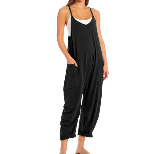 SeeLuNa Womens Casual Sleeveless Jumpsuits V-Neck Spaghetti Strap Wide Leg Romper Overalls Jumpsuit with Pockets(Black,XXL) SeeLuNa Womens Casual Sleeveless Jumpsuits V-Neck Spaghetti Strap Wide Leg Romper Overalls Jumpsuit with Pockets(Black,XXL)