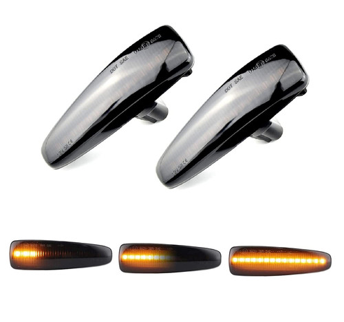Dynamic LED Side Marker Light Amber Error Free Flowing Sequential Blinker Turn Signal Lamp Compatible With Mitsubishi Lancer Sportack Outlander Sport Mirage Montero Pajero ASX (Smoked Lens)