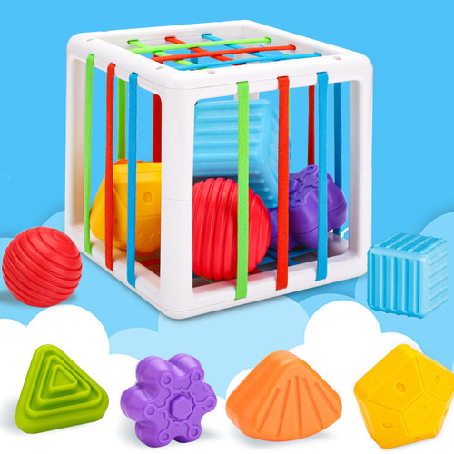 Baby Toys 12-18 Months Shape Sorter: Montessori Learning Toys for 1+ Year Old Activity Cube 6 Pcs Sensory Colorful Blocks for Fine Motor Skills Developmental Birthday Gifts Toddler Boy Girl Age 1 2 3