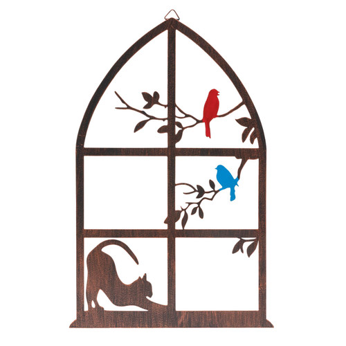 MOCLOGOS Birds and Cat Wall Art Metal Bird on Tree Branch Wall Decor Hummingbird Metal Sculpture Hanging Room Decor for Home Kitchens Living Rooms Bathroom Bedroom Offices