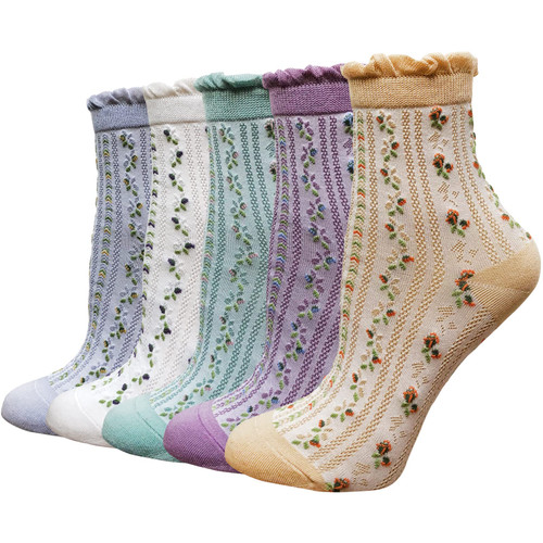 DXYAKY 5 Pairs Womens Floral Cotton Socks Vintage Patterned Crew Socks Novelty Ankle Ruffled Warm Casual Dress Socks DXYAKY 5 Pairs Womens Floral Cotton Socks Vintage Patterned Crew Socks Novelty Ankle Ruffled Warm Casual Dress Socks