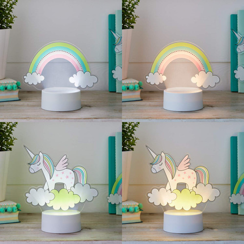Lights4fun, Inc. Pastel Rainbow & Unicorn Battery Operated LED Bedroom Table Night Light