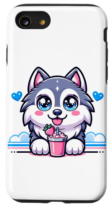 iPhone SE (2020) / 7 / 8 Cute Kawaii Style Siberian Husky Drinking Strawberry Milk Case
