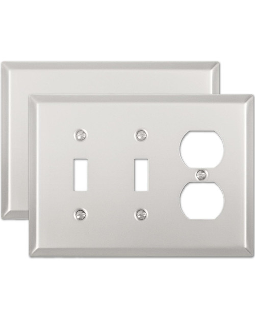 ZILLSEA 2-Pack Satin Nickel Combination Wall Plate, 2 Toggle/1 Duplex Switch Plates and Outlet Covers, Metal 3 Gang Wall Plate for Electrical Outlet, Light Switch, Midsize