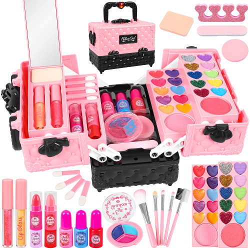 Kids Makeup Kit for Little Girls,44 Pcs Washable Makeup Kit,Kids Real Girls Makeup Kit with Cosmetic Case,Pretend Play Makeup Set Toys Birthday Gifts for 3 4 5 6 7 8-12 Years Old Toddler Girls,Kids