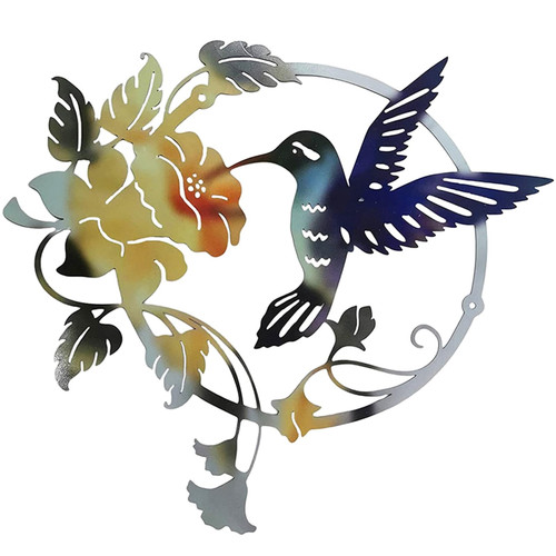 DUZYXI Round metal bird wall art decor, metal birds wall silhouette, bird and flower wall art hanging decor, suitable for home garden living room and porch party art decoration-Yellow DUZYXI Round metal bird wall art decor, metal birds wall silhouette, bird and flower wall art hanging decor, suitable for home garden living room and porch party art decoration-Yellow