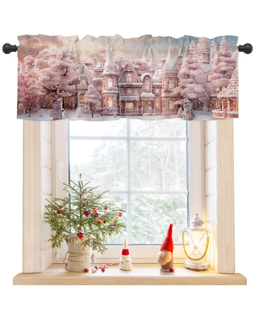 Christmas House Curtain Valance for Windows/Living Room/Kitchen/Bathroom/Farmhouse, Blush Pink Romantic Snowflake Short Rod Pocket Tier Curtain Window Treatment Curtains Drape 1 Panel 42x18 Christmas House Curtain Valance for Windows/Living Room/Kitchen/Bathroom/Farmhouse, Blush Pink Romantic Snowflake Short Rod Pocket Tier Curtain Window Treatment Curtains Drape 1 Panel 42x18