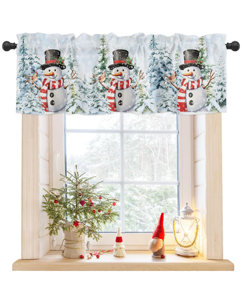 GreaBen Christmas Snowman Kitchen Valance Rod Pocket Curtain, Winter Snowy Xmas Tree Window Valance Curtain Short Valance for Kitchen Living Room Bathroom Bedroom Christmas Window Decor, 54x18in GreaBen Christmas Snowman Kitchen Valance Rod Pocket Curtain, Winter Snowy Xmas Tree Window Valance Curtain Short Valance for Kitchen Living Room Bathroom Bedroom Christmas Window Decor, 54x18in