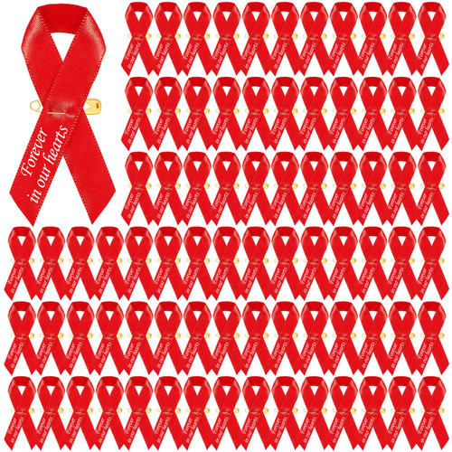 100 Pcs Funeral Ribbons Memorial Ribbon Funeral Pins Classic Memorial Service Respect Meditation Personalized Ribbon Bow with Safety Pins for Mourning Remembrance Day Funeral Event (Red)