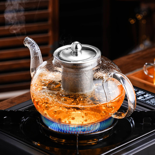 PARACITY Glass Teapot Stovetop 40 OZ/1200ml, Borosilicate Clear Tea Kettle with Removable 18/8 Stainless Steel Infuser, Teapot Blooming and Loose Leaf Tea Maker Tea Brewer for Camping, Travel