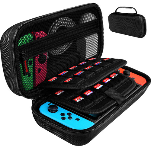 Jxtarar Switch Carrying Case Compatible with Nintendo Switch/Switch OLED, with 20 Games Cartridges Protective Hard Shell Travel Carrying Case Pouch for Console & Accessories, Black