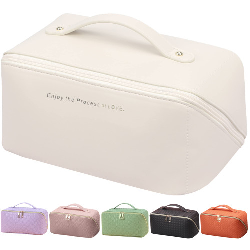 Shellnee Make Up Bag-Travel Cosmetic Bag, Lay Flat Travel Makeup Bag Organizer Toiletry Bag for Women, Plain White Makeup Travel Bag with Dividers and Handle, Large Capacity Travel Cosmetic Bag Shellnee Make Up Bag-Travel Cosmetic Bag, Lay Flat Travel Makeup Bag Organizer Toiletry Bag for Women, Plain White Makeup Travel Bag with Dividers and Handle, Large Capacity Travel Cosmetic Bag