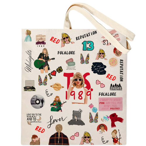 Lnmmook Singer Tote Bag for TS Fans, Canvas Tote Bag Singer Merch Makeup Bags Albums & Eras Concert Inspired Singer's Merchandise for TS Music Lover Gifts