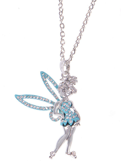 Alilang Womens Silver Tone Green Enamel Clear Crystal Rhinestone Pixie Fairy Angel Pendant Necklace