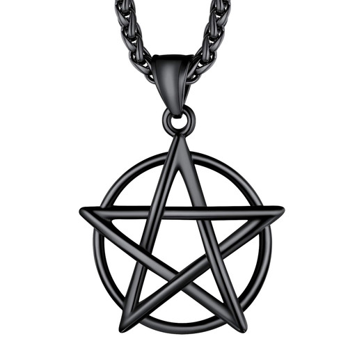 Richsteel Black Tetragrammaton Pentacle Necklace Wiccan Magical Star Satanism Pendant with Chain