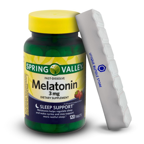 Spring Valley, Melatonin 3mg, Strawberry Flavor Fast-Dissolve Dietary Supplement, Natural Sleep Aids for Adults Tablets,120 Count + 7 Day Pill Organizer Included