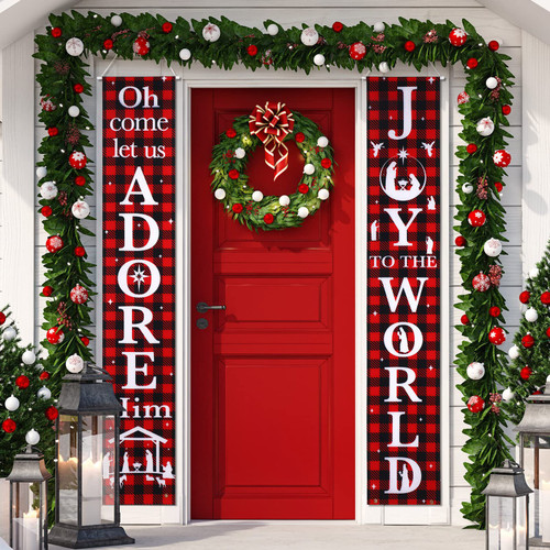 Christmas Nativity Porch Sign Joy to the World Winter Holiday Hanging Banner Flag Holiday Banner Outdoor for Christmas Decorations Door Porch Yard Indoor Outdoor, 71 x 12 Inch (Plaid) Christmas Nativity Porch Sign Joy to the World Winter Holiday Hanging Banner Flag Holiday Banner Outdoor for Christmas Decorations Door Porch Yard Indoor Outdoor, 71 x 12 Inch (Plaid)