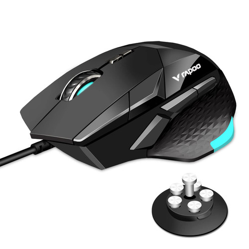 Rapoo Wired Gaming Mouse, VT900 RGB Gaming Mouse, PMW3389 Sensor, 16,000 DPI, Adjustable Counter Weight, 10 Programmable Buttons, OLED Display Ergonomic Mouse, On-Board Memory, PC/Mac, Black