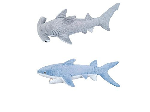 Adventure Planet - Set of 2 Plush SHARKS Mako and Hammerhead Shark - Stuffed Animal -Ocean Life - Soft Cuddly Shark Week Tank Toy, 14in. and 13in. set