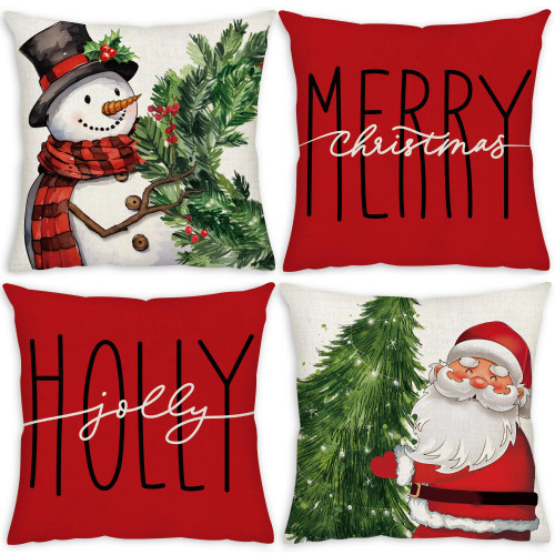 AKIT Red Christmas Pillow Covers 18x18 Set of 4 Farmhouse Christmas Decorations Snowman Wreath Santa Claus Tree Merry Christmas Holly Jolly Winter Holiday Decor Throw Cushion Case for Home Couch AKIT Red Christmas Pillow Covers 18x18 Set of 4 Farmhouse Christmas Decorations Snowman Wreath Santa Claus Tree Merry Christmas Holly Jolly Winter Holiday Decor Throw Cushion Case for Home Couch