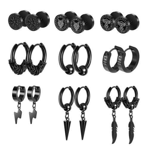 Dochais 9Pairs Earrings for Men, Norse Viking Mens Earrings Black Hoop Earrings Men Stainless Steel Earrings for Men Women Dangle Huggie Hoop Earrings Fashion Huggie Earrings Piercing Jewelry Dochais 9Pairs Earrings for Men, Norse Viking Mens Earrings Black Hoop Earrings Men Stainless Steel Earrings for Men Women Dangle Huggie Hoop Earrings Fashion Huggie Earrings Piercing Jewelry