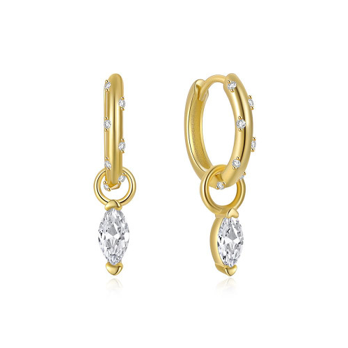 Small Marquise CZ Dangle Hoop Earrings for Women Girls, 925 Sterling Silver Drop Huggie Earring with Clear Crystal Charm