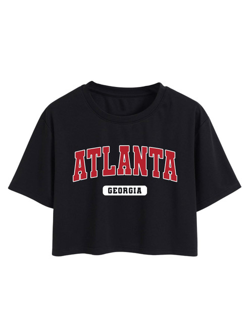 SweatyRocks Women's Short Sleeve Crewneck Letter Graphic Tee Casual Pullover T Shirt Crop Top Black M