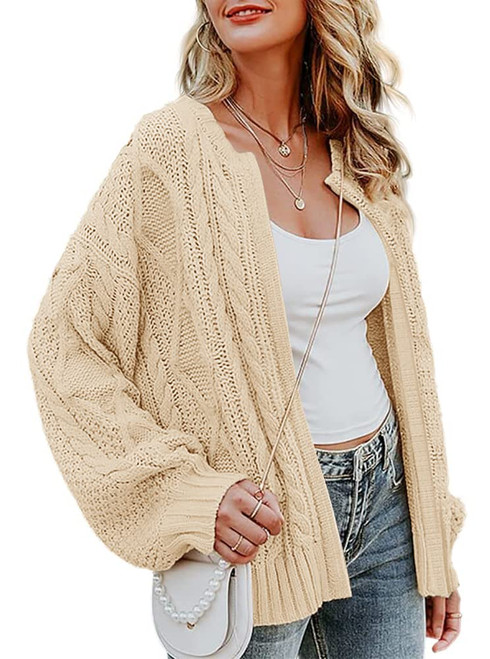 Womens Long Sleeve Cardigan Sweater Open Front Cable Knit Cardigans Loose Fall Chunky Outwear Coat