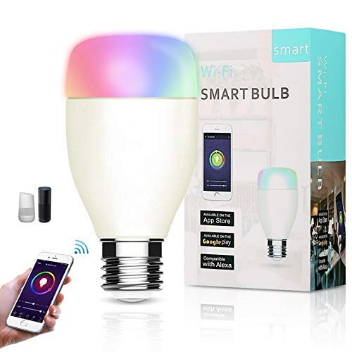Smart Led Light Bulb, WiFi Smart Bulbs 6000K Dimmable Colored Smartphone Controlled Daylight White Night Light, No Hub Required, Compatible with Amazon Alexa Echo, Google Home Assistant