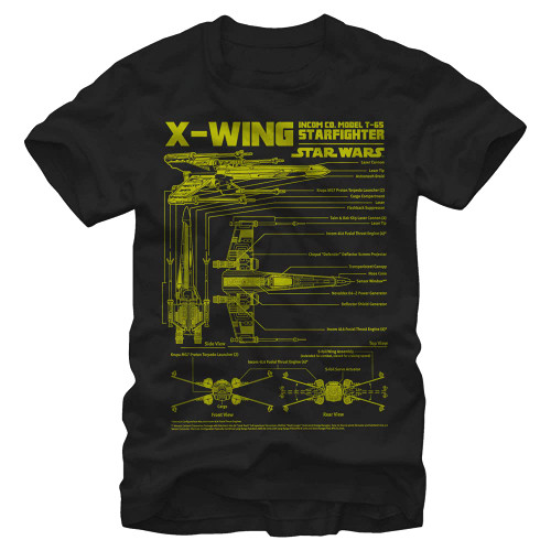 Star Wars Men's X-Wing Schematics T-Shirt, Black, 3X-Large