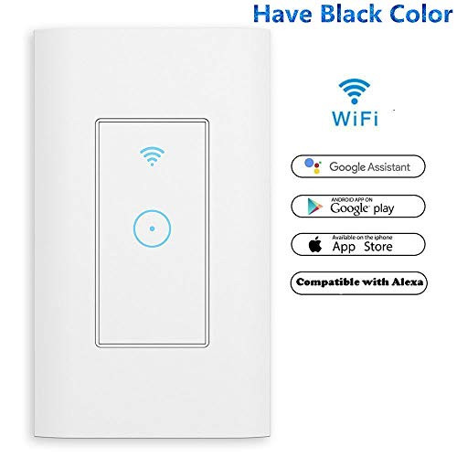 Wifi Switch 1800W Smart Switch Wi-Fi Wall Light Switch 1 Gang Control Light from Anywhere?Amazon Alexa and Google Assistant Supported?Timing Function?Fit US/CA Wall Switches?No Hub Needed White 1 Pack