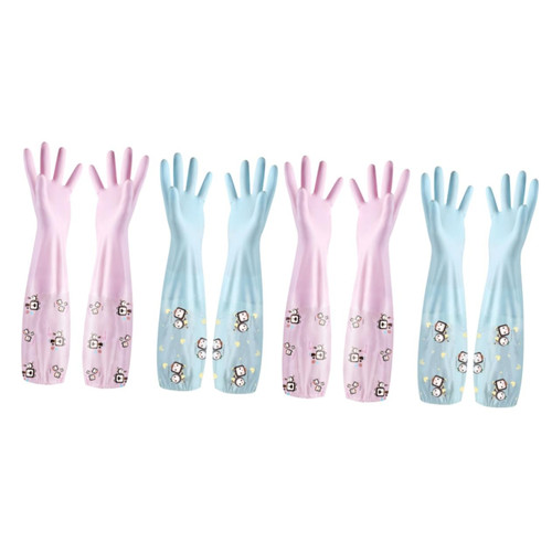 Healeved 4 Pairs gloves for cleaning latex gloves plastic gloves Kitchen Gloves Long Gloves Protection Rubber Gloves Waterproof Gloves waterproof brush emulsion dishwasher