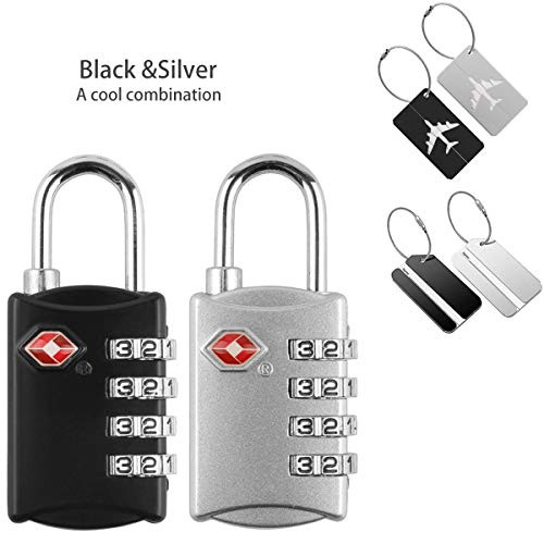TSA luggage locks(2 packs) with Luggage Tags(4 packs),TSA Approved Travel Locks for Suitcases & Baggage