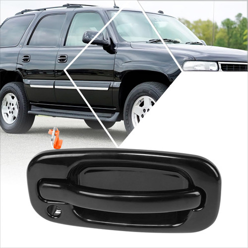 PM PERFORMOTOR Front Right Passenger Side Door Pull Handle w/Keyhole Compatible with 99-07 Silverado Sierra 1500 2500 3500,Smooth Black