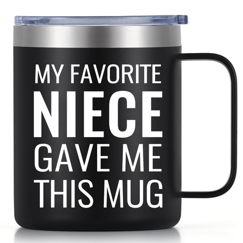 GINGPROUS Uncle Gift Aunt Gift from Niece, My Favorite Niece Gave Me This Mug Funny Birthday Christmas Gifts for Uncle Aunt Insulated Coffee Mug, 12 Oz Stainless Steel Coffee Mug with Lid, Black