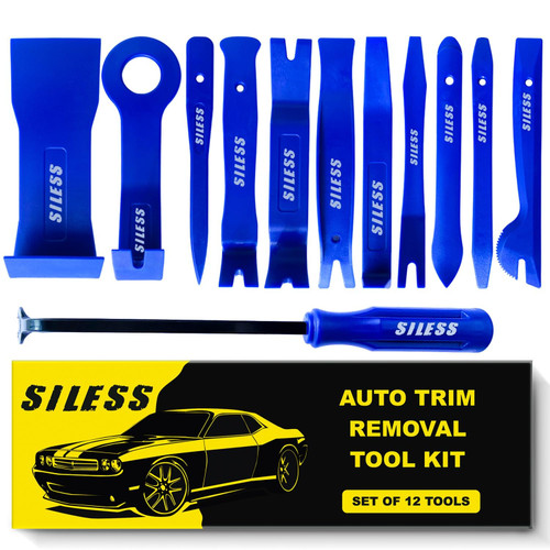 SILESS Auto Trim Removal Tool Set - 12pcs - Auto Trim Tool Car Tools, Easy Door Panel Removal Tool, Fastener Removal, Clip, Molding, Dashboards, Interior Trim Tools (No Scratch Plastic Pry Tool Kit)