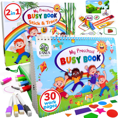 Panda Brothers Toddler Busy Book, Montessori Toys for 3 4 5 Years, Preschool Learning Activities, Educational Toys for Toddlers, Gift Coloring Book and Learning Materials, Toddler Learning Toy