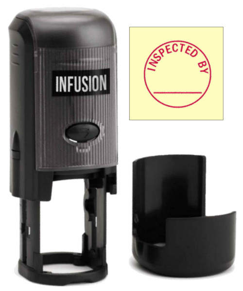 Inspected by Round Self-Inking Stock Rubber Stamp (3/4" Diameter) - Red Ink