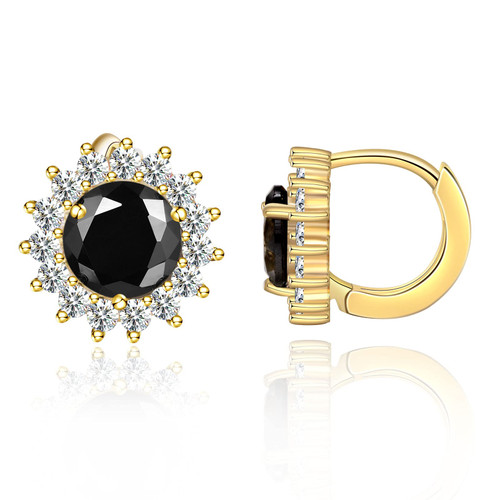 NEOSHOW Gold Huggie Hoop Earrings for Women Cubic Zirconia Small Hoop Earrings 14K Gold Plated Sterling Silver Post Tiny Cartilage Hoop Earrings for Women Girls (Black+Clear)