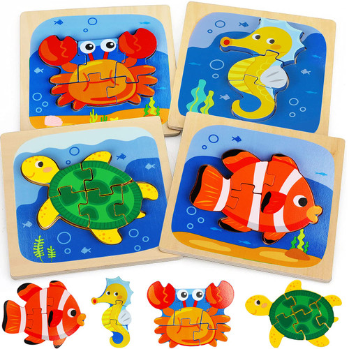 TOY Life Wooden Puzzles for Toddlers 1-3, 4 Pack Sea Animal Puzzles for Kids Ages 1-3, Montessori Toys for 1 2 3+ Year Old, Toddler Learning Toys for 1 2 3+Year Old Boys Girls TOY Life Wooden Puzzles for Toddlers 1-3, 4 Pack Sea Animal Puzzles for Kids Ages 1-3, Montessori Toys for 1 2 3+ Year Old, Toddler Learning Toys for 1 2 3+Year Old Boys Girls