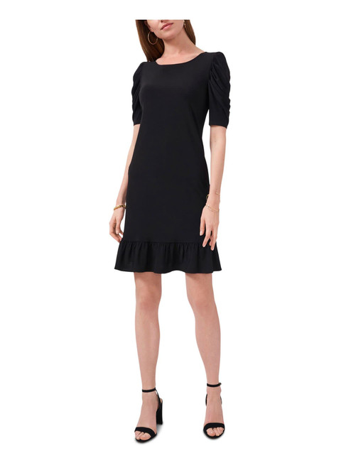 MSK Womens Black Stretch Pouf Sleeve Scoop Neck Above The Knee Wear to Work Shift Dress L